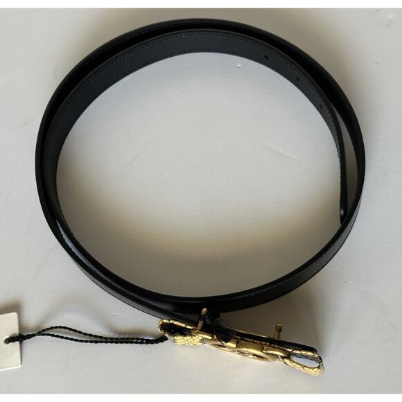 Gucci GG Buckle Women\'s Black Leather Belt 80/32 Made in Italy 745788 NWOT